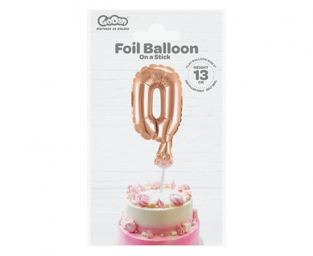 BALON foliowy CYFRA na patyczku ZŁOTY RÓŻ 13 cm