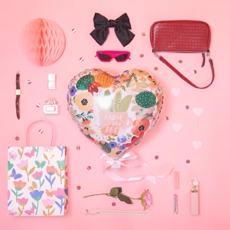 Balon foliowy serce z kwiatami Mum is the Best Dzień Matki 45 cm