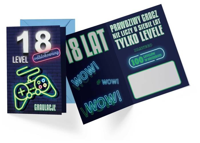 Kartka urodzinowa na 18 urodziny karnet GRACZ gamer