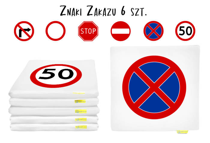 Poduszki kwadratowe ekoskóra ZNAKI drogowe ZAKAZU 3 cm 6 szt.
