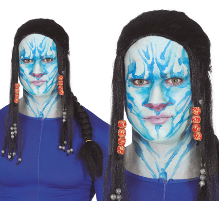 Peruka z dredami, warkoczem i koralikami czarna Avatar
