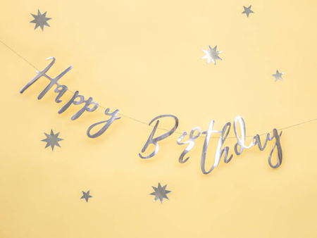 Baner girlanda "Happy Birthday" srebrny