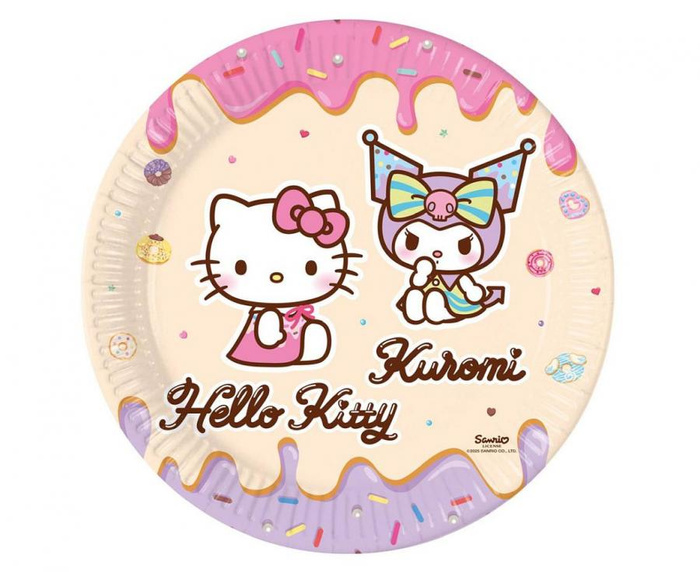 Talerzyki papierowe okrągłe Hello Kitty Kuromi 23cm 8 szt.