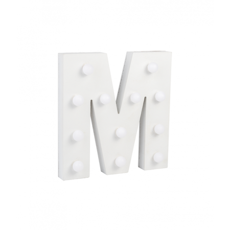 Świecąca Litera LED "M" Light Letter, drewniana biała 17x17 cm