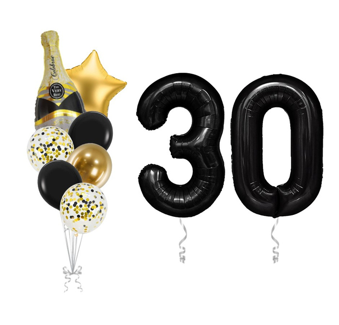 Zestaw balonów na 30 urodziny bukiet balonowy złoto czarny
