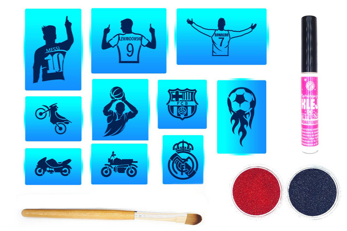Szablony do tatuaży brokatowych zestaw startowy - Sportowe