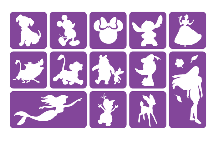 Szablony do tatuaży brokatowych ZESTAW 13 szt. mix Bajkowy mix