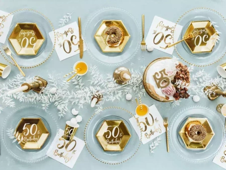 Talerzyki papierowe 50th Birthday złote 20 cm 6 szt.