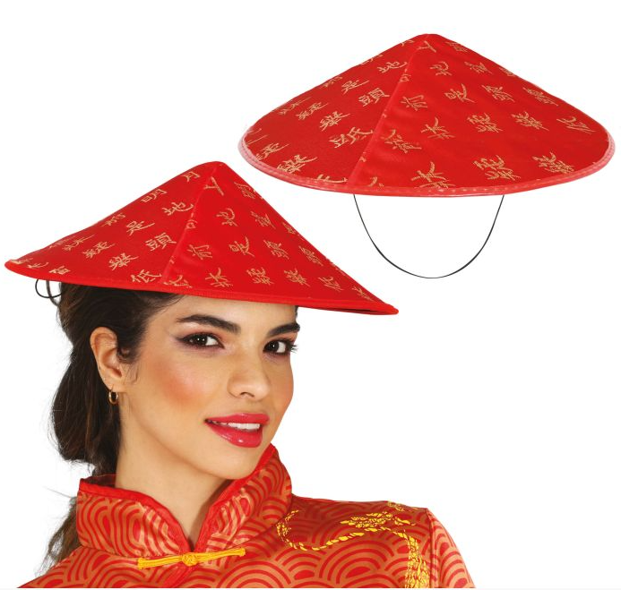 Kapelusz japoński chiński czerwony z haftem