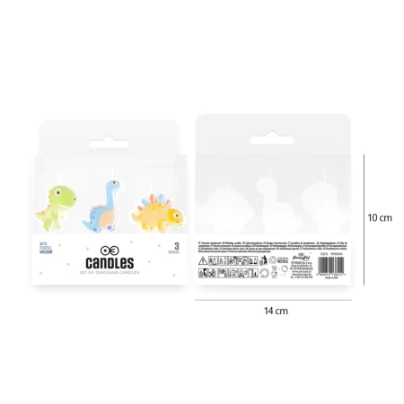 Świeczki urodzinowe na tort DINOZAURY pastel 3 szt.