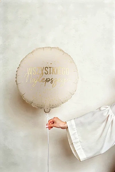 Balon foliowy okrągły Wszystkiego Najlepszego beżowy 18 cali