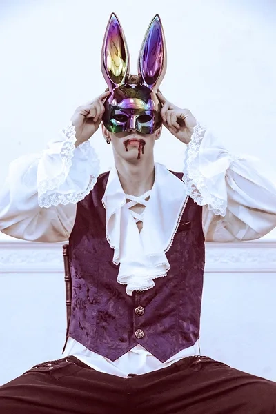 Maska Królik, 16.5x34cm CZARNY opalizujący