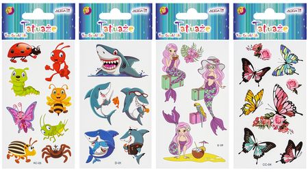 Tatuaże zmywalne wodne dziecięce mix wzorów 1 arkusz