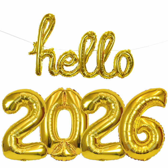 Zestaw balonów SYLWESTER hello 2026 złoty
