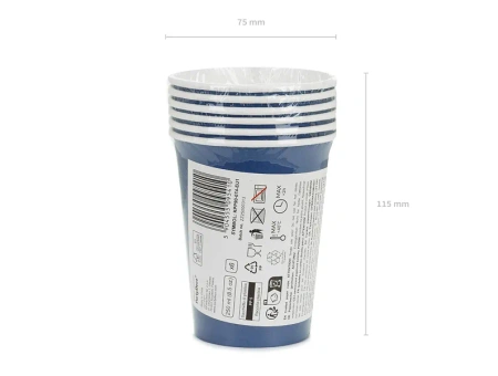 Kubeczki papierowe jednokolorowe granatowy 250ml 6 szt. PartyDeco