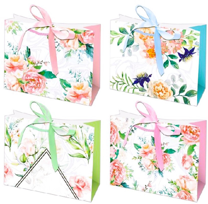 Torebka prezentowa kwiatowy wzór ze wstążką 24x18x8,5 cm mix wzorów