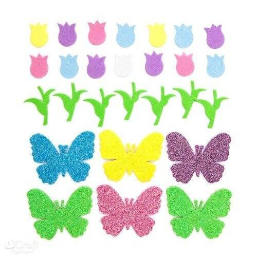 Naklejki z pianki TULIPANY I MOTYLE 92 szt