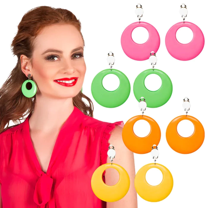 Kolczyki klipsy duże kolorowe koła NEON