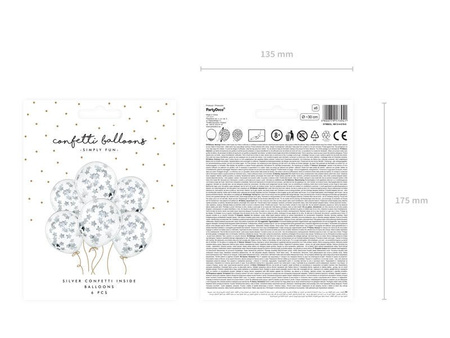 Balon przeźroczysty z konfetti metalicznym GWIAZDKI 6 szt.