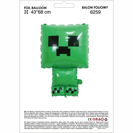 Minecraft Piksele balon foliowy Creeper 68 cm