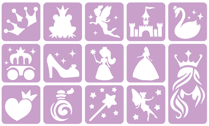 Szablony do tatuaży brokatowych ZESTAW 14 szt. mix Księżniczki Wróżki