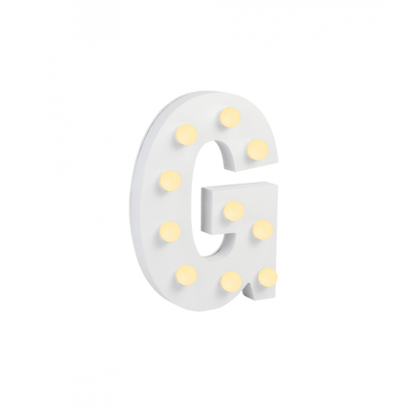 Świecąca Litera LED "G" Light Letter, drewniana biała 17x12 cm