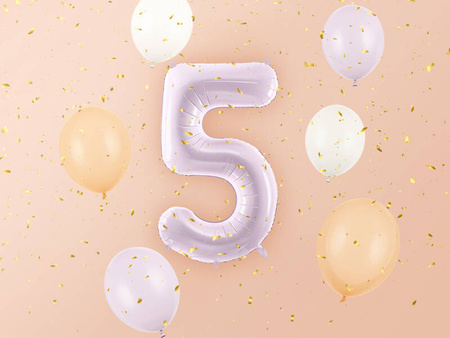 Balon foliowy CYFRA 5 pastelowy fioletowy 72 cm