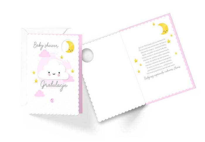 Kartka na BABY SHOWER chmurka różowa