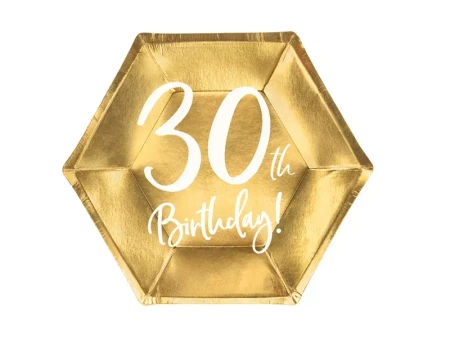 Talerzyki papierowe 30th Birthday złote 20 cm 6 szt.