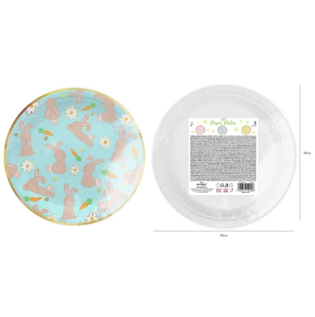 Talerzyki papierowe Zajączki Wielkanoc 18 cm 6 szt.