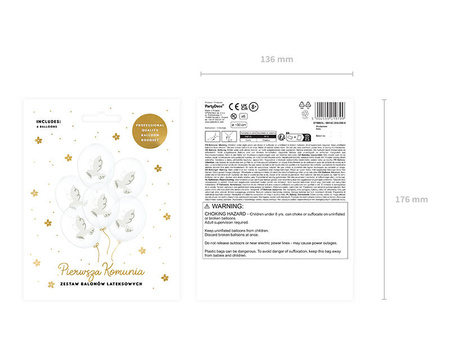 Balony transparentne Gołąbek Komunia Ślub 6 szt.