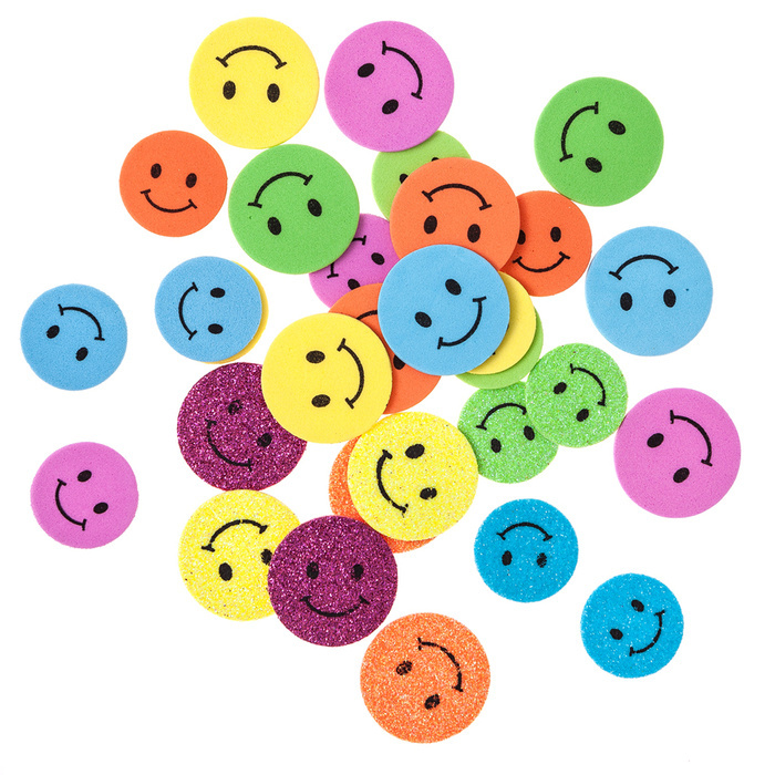 Naklejki z pianki z brokatem UŚMIECHY 30 szt