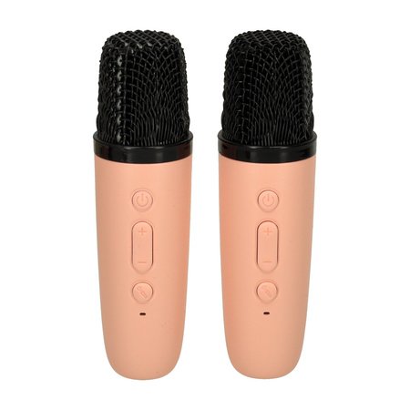 Zestaw do karaoke głośnik Bluetooth 2 mikrofony USB LED 6W różowy