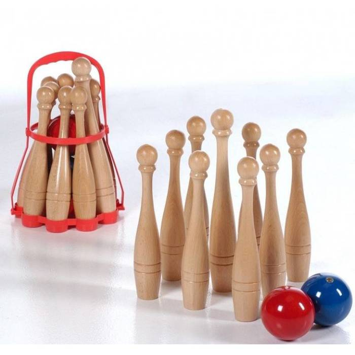 Gra kręgle drewniane 25 cm z nosidłem