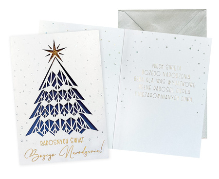 Kartka okolicznościowa Karnet świąteczny biały z choinką