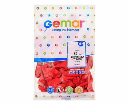 Balon Serce czerwone Gemar 17" 50 szt.