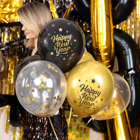 Balony Happy New Year Sylwester 12 cali zestaw 6 szt.