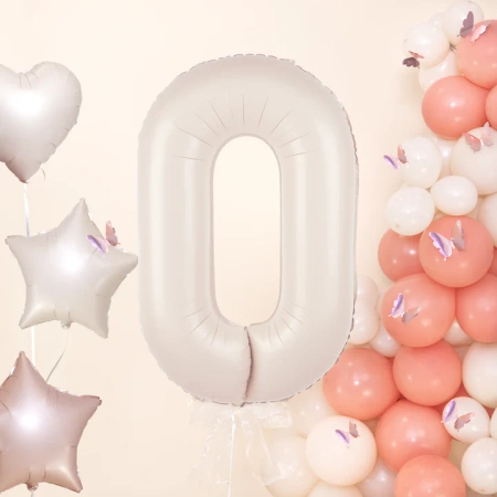 Balon foliowy CYFRA 0 kremowy satynowy 100 cm