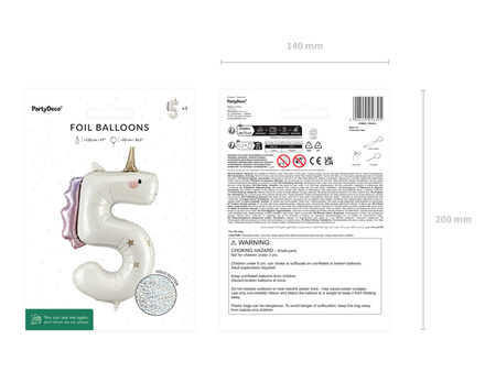 Balon foliowy CYFRA 5 Jednorożec 93 cm