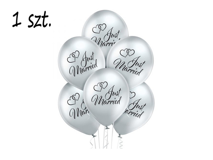 Balon gumowy JUST MARRIED 12 cali chrome 1 szt.