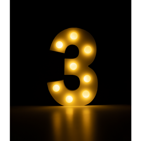 Świecąca Cyfra LED "3" Light Letter, drewniana biała 17x12 cm