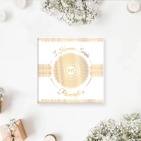 Pamiątka Pierwszej Komunii Świętej - książeczka IHS złoty wzór