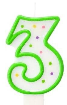 Świeczka urodzinowa "3" kropeczki zielona