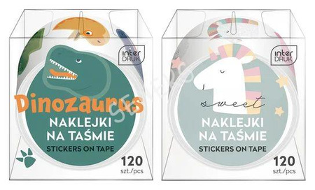 Naklejki na taśmie dla dzieci dinozaury lub jednorożce mix wzorów do wyboru