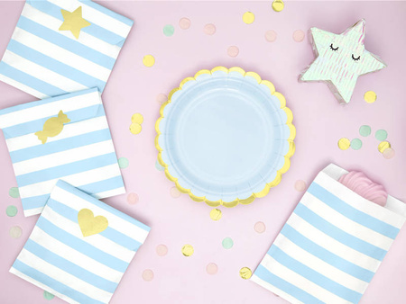 Talerzyki jednokolorowe papierowe złoto-niebieskie 18 cm 6 szt.