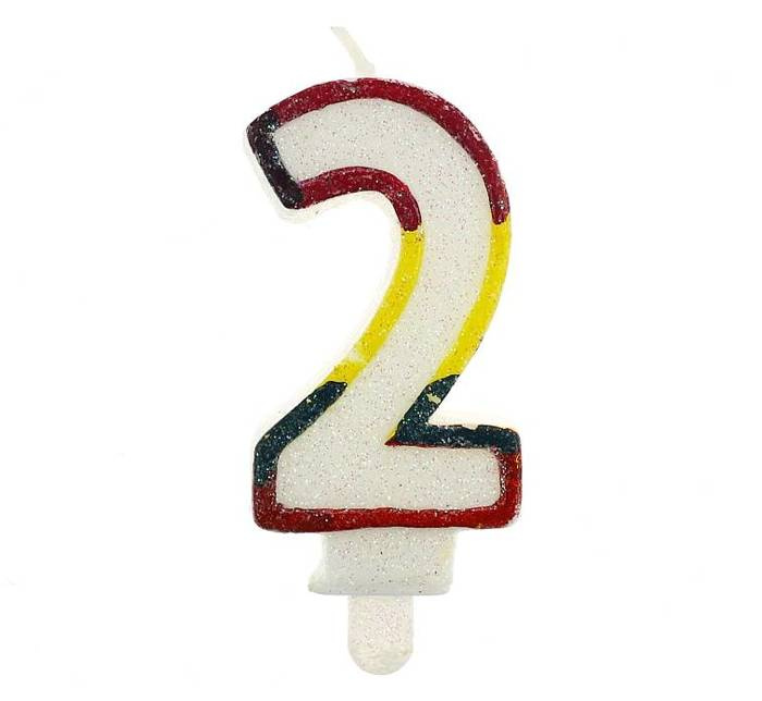 Świeczka urodzinowa "2" brokatowa kolorowa