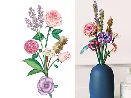 Zestaw klocków Bukiet kwiatów fioletowo różowych 547 elementów