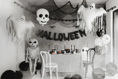 Materiał dekoracyjny gładki, czarny, pajęczyna Halloween 0.72x9.8m