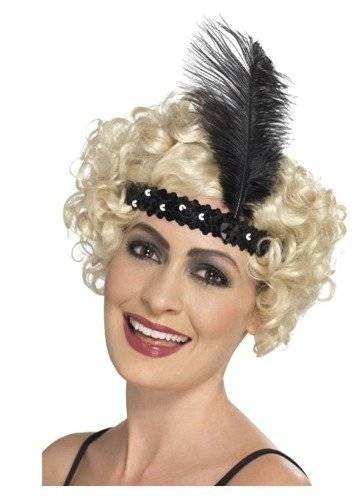 Opaska z piórkiem i cekinami czarna lata 20. RETRO