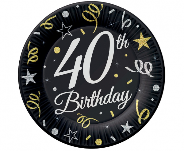 Talerzyki papierowe 40 URODZINY 18 cm 6 szt.